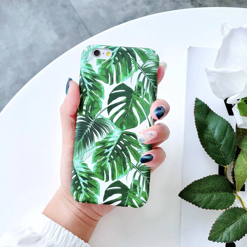 

On for iphone 7 7plus 8 8plus X case PC cover Tropical Green Leaves case Silicone phone case coque for iphone XR XS MAX case