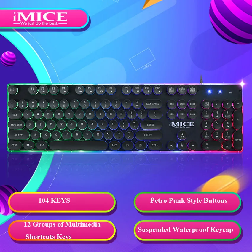 Проводная игровая USB клавиатура IMICE со светодиодной подсветкой и русской