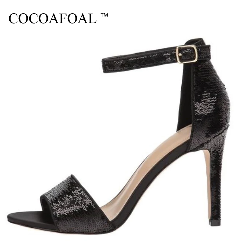 

COCOAFOAL Women Glitter Bridal Shoes Plus Size 33 43 Gladiator Flock Fashion Heel Height Sandals Party Sexy Wedding Sandals 2018