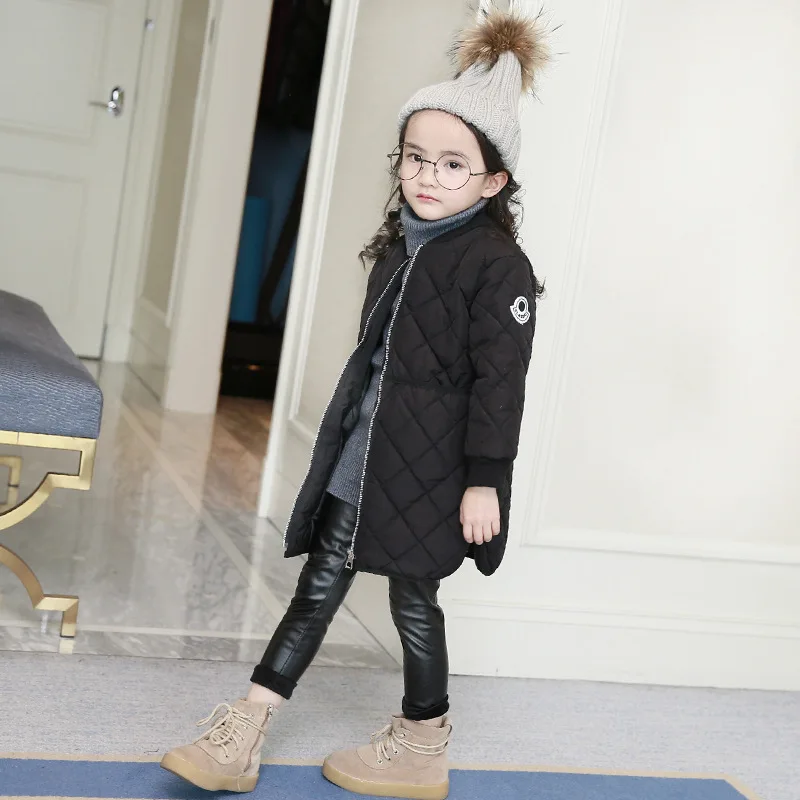 Брендовое зимнее пальто для маленьких девочек тонкое Детское пальто модные детские парки Длинные Стильные куртки для малышей 3-14 лет#2395