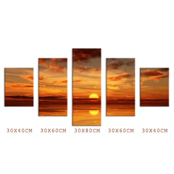 

2017 New Paintings Hot Selling 5 Panels Burning Sunset Reflection Wall Art Picture,modern Painting for Home Decoration