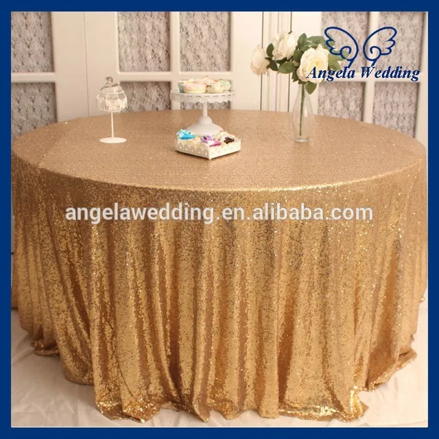 CL006B Hot sale fancy wedding 120'' round antique gold sequin table clothin Tablecloths from