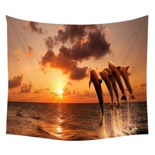 Pumelo Tree Yoga Wall HangingTapestry Dolphins Sunset Fishboat Night Moon Landscape Mandala Home Decor Curtain Sofa Cloth