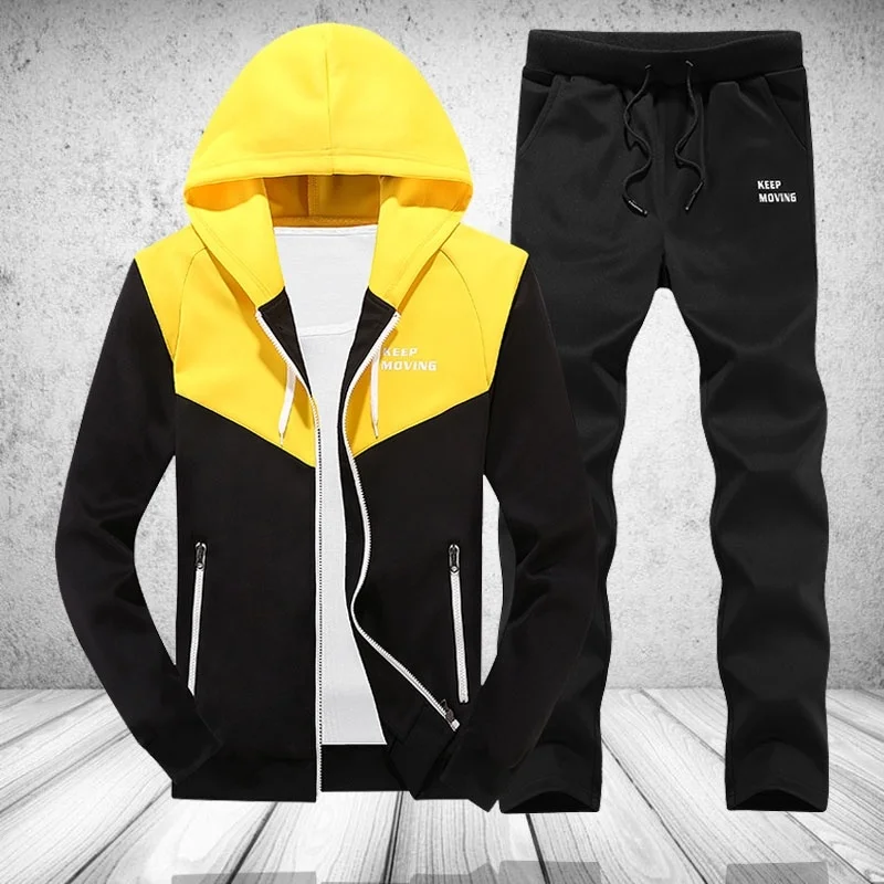 

2019 Patchwork Mens Set Autumn Two Piece Casual Tracksuit Male Clothes Track Sets Hoodies Sweatshirts Pants Suit Clothing Fleece