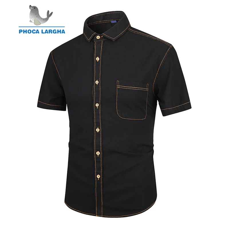 Повседневная джинсовая рубашка мужская рубашка новая летняя мода Chemise Homme для мужчин однотонные рубашки рубашка с коротким рукавом мужская блузка