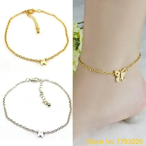 Women Silver Gold Butterfly Chain Slim Anklet Bracelet Foot Jewelry for Summer Beach 4U32