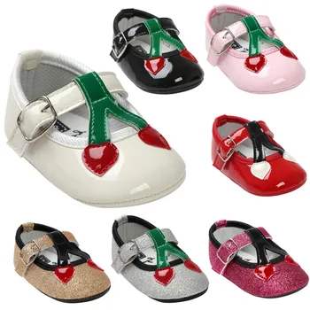 

2020 New Brand Lovely Straberry fruit Glitter Toddler First Walkers Pu Patent leather Baby shoes Flats Babe Dress Princess Shoes