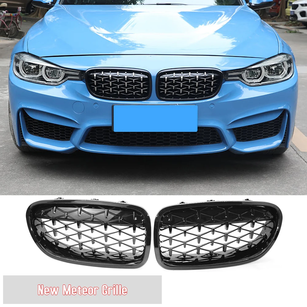 Best 1 Pair Gloss Black Front Kidney Grille Grill Meteor Bright Black Fit For BMW F10 F11 F18 528i 535i 5 Series 2010 2016 Racing Grills