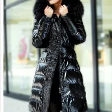 Новая мода женский тонкий длинный пуховик теплое пальто с капюшоном воротник из искусственного меха двубортный черный низкая цена WS2082