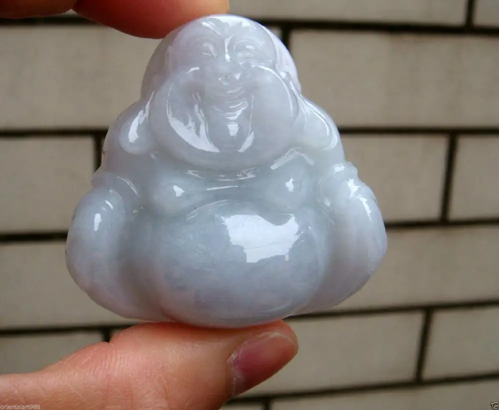 

Certified Untreated Light Green Icy Jadeite Jade Big Buddha PendantGrade A