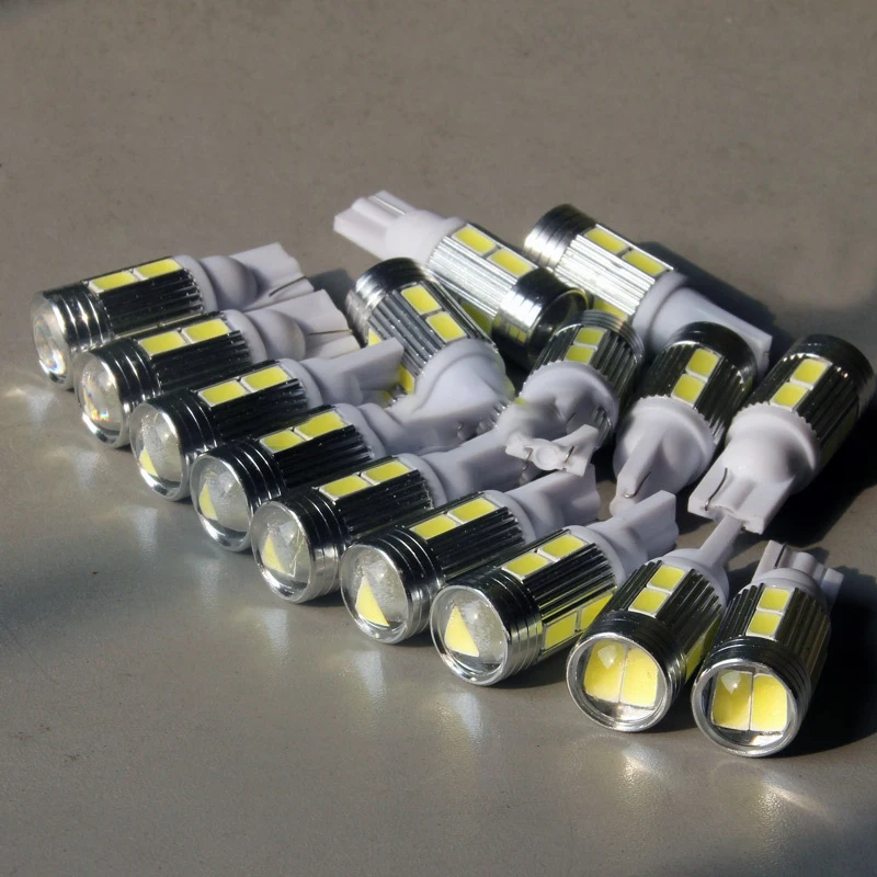 

100 pcs/lot T10 10Smd 5630 LED High Bright Car LED Bulbs Auto Interior Lighting With Aluminum Cover with Lens