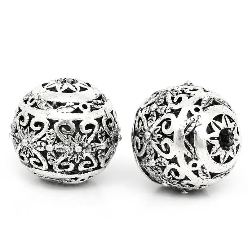 

FUNIQUE 10PCs Antique Silver Color Metal Beads Jewelry Hollow Flower Round Spacer Beads Findings For Jewelry Making 11mm x 10mm