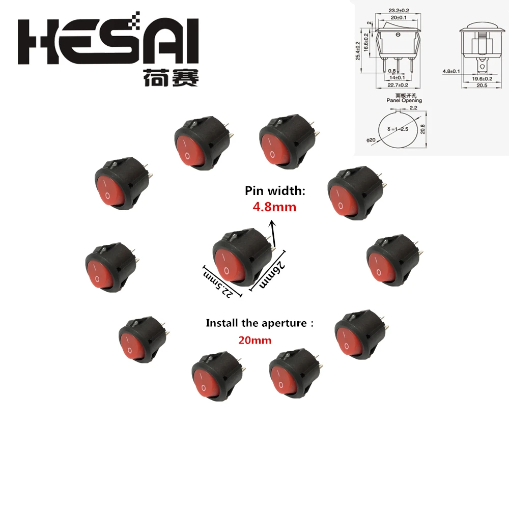 

10PCS AC 250V/3A 2 Pin Mini Round ON-OFF Rocker Switch 16.5mm Diameter Small Round Boat Rocker Swiches AC125V/6A