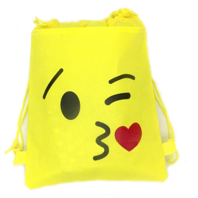 Happy Birthday Backpack Non-woven Fabric Baby Shower Party Emoji Theme Yellow Mochila Kids Favors Drawstring Gifts Bags 1pcs/lot