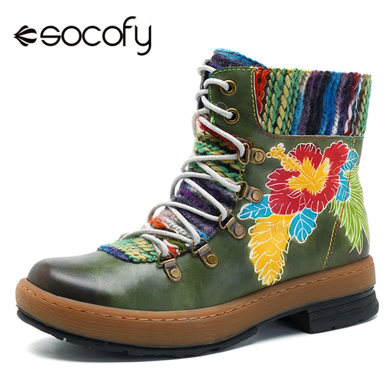 socofy vintage leather flower shoes