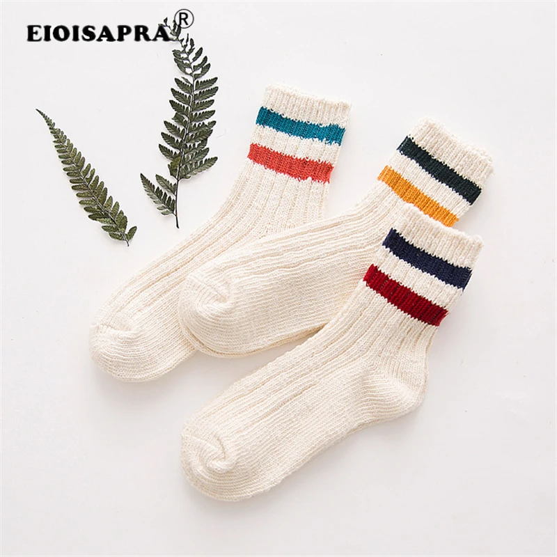 

[EIOISAPRA] Japanese Kawaii Female Fashion Art Creative Stripe Soft Warm Cotton Sock Unisex Fun Socks Feet Girl Meias Crew Socks