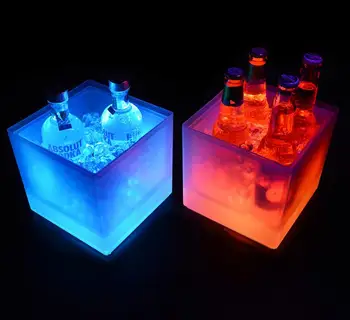 

3500ml Rectangle LED Light Ice Buckets Luminous Double Layer Square Bucket Plastic Non Toxic Waterproof Kitchen Bar Tools