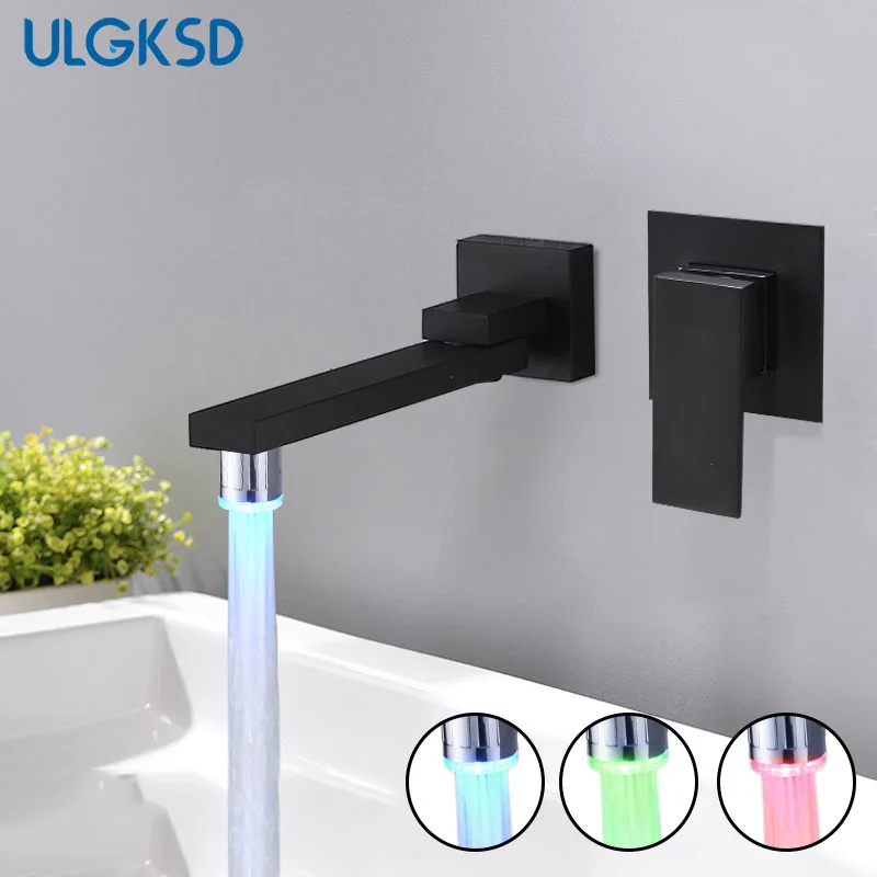

ULGKSD Wall Mount LED Basin Faucet Single Handle Para Bathroom Sink Faucet Chrome/ ORB Mixer Water Tap Basin Robinet