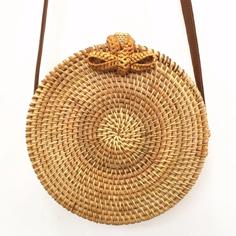 

Round Straw Bag Women Shoulder Bag Designer Summer Beach Bags Rattan Handmade Woven Casual Crossbody Handbag Bowknot Bohemia