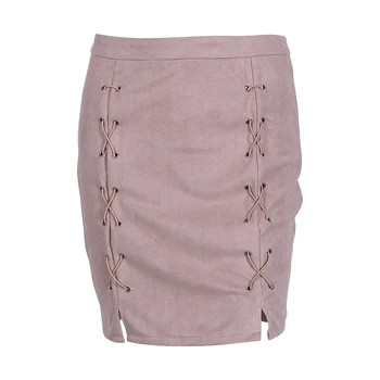 

Winter Cross High Waist Skirt 2018 Womens arrival Autumn Lace Up Leather Suede Pencil Skirt Zipper Split Bodycon Short Skirts