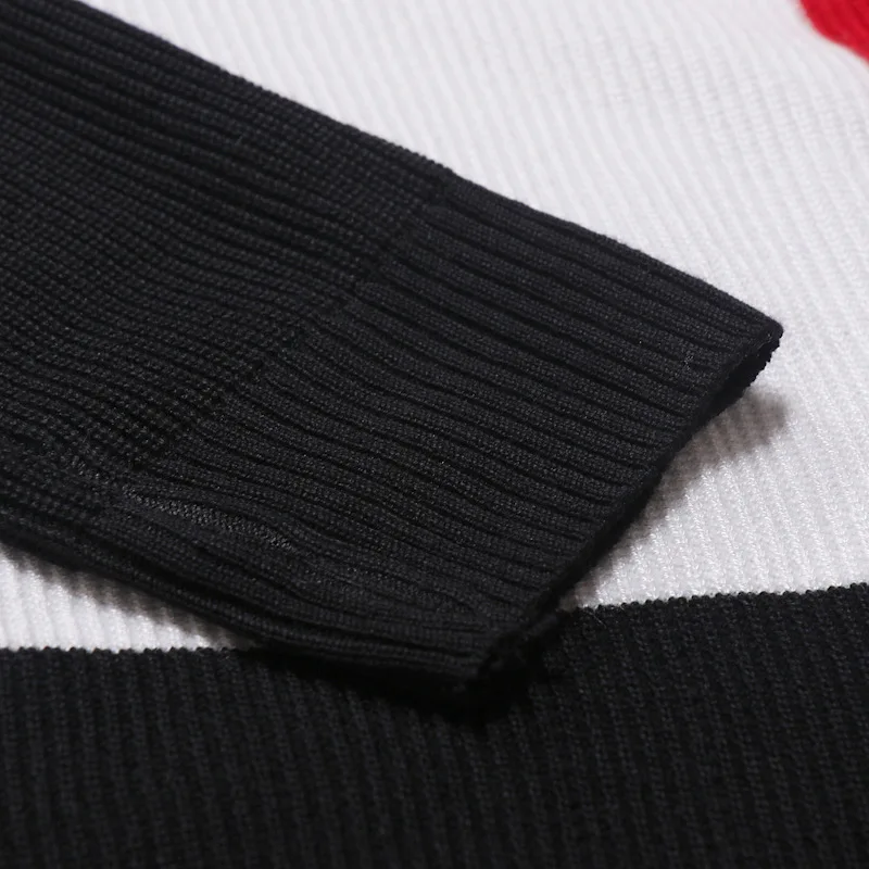 Черный свитер Для мужчин теплый контраст Цвет Для мужчин s вязаные свитера Повседневное Slim Fit Геометрическая Лоскутная тянуть Homme с круглым