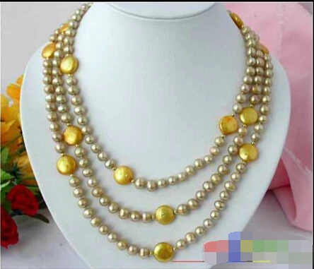 

Free shipping >>>>>>p1362 65" 14MM GOLD ROUND COIN FRESHWATER PEARL NECKLACE