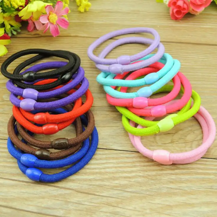 

isnice 15pcs rope high elastic black plate made nylon plastic buckle withholding colored beads circle hair accessories head band