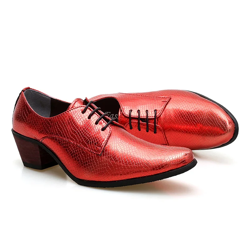 Merkmak/брендовые Мужские модельные туфли; Модные Туфли-оксфорды с острым носком в деловом стиле на высоком каблуке со шнуровкой; высота каблука; Свадебные вечерние туфли - Цвет: White High Heels