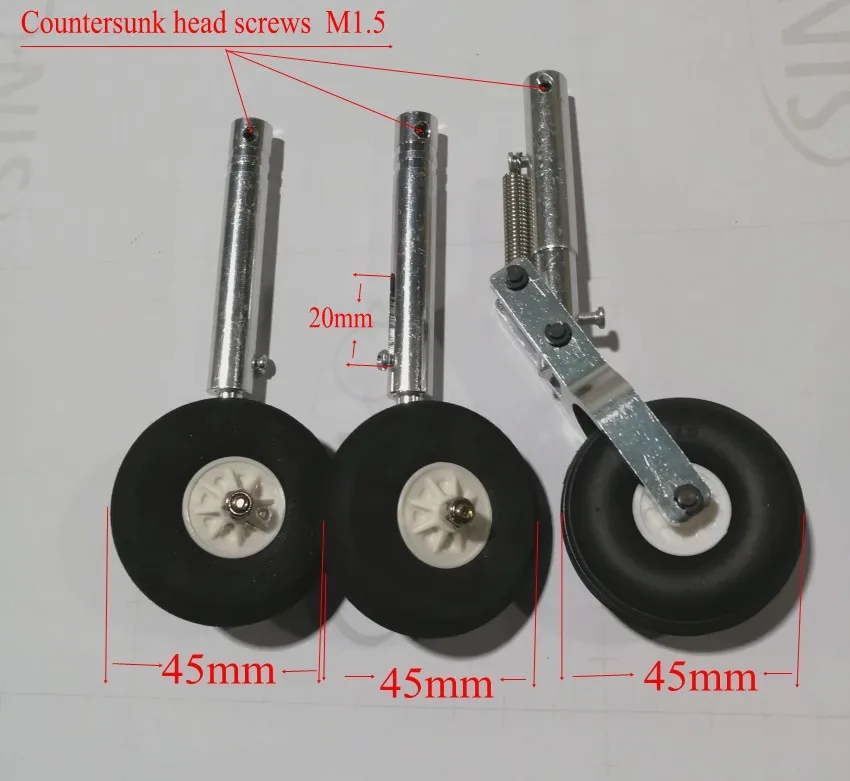 

Fixed wing RC airplane retractable shock absorption metal CNC landing gear 45mm PU sponge wheels
