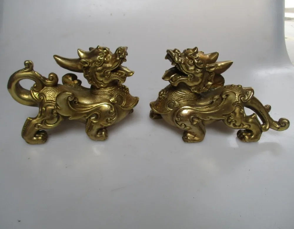 

Wedding Decorations/Art Collection 1 Pair Chinese Brass Carved brave troops Statue/Home Feng Shui brave troops Sculpture 0002