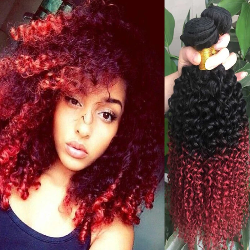 Red Brazilian Curly Ombre Hair Extensions 1b Burgundy Two Tone Hu