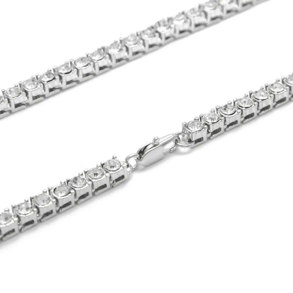 Мужское хип-хоп ожерелье Iced Out 1 ряд 5 мм Стразы Bling Crystal Tennis Chains женское ожерелье цепь 18 дюймов-30 дюймов Прямая поставка