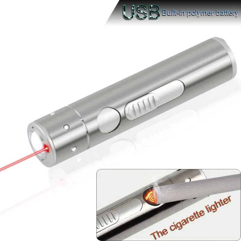 

CWLASER 5mW 650nm USB Charge Red Laser Pointer Pen with LED Light and Cigarette Lighter Function (Silver)