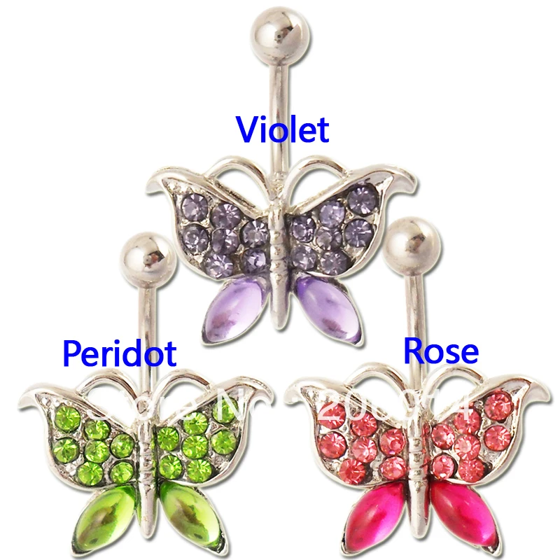5pcs/lotFROSTY DRIPPING GEMS BUTTERFLY NAVEL BELLY RING Body Jewelry Piercing Choose color on