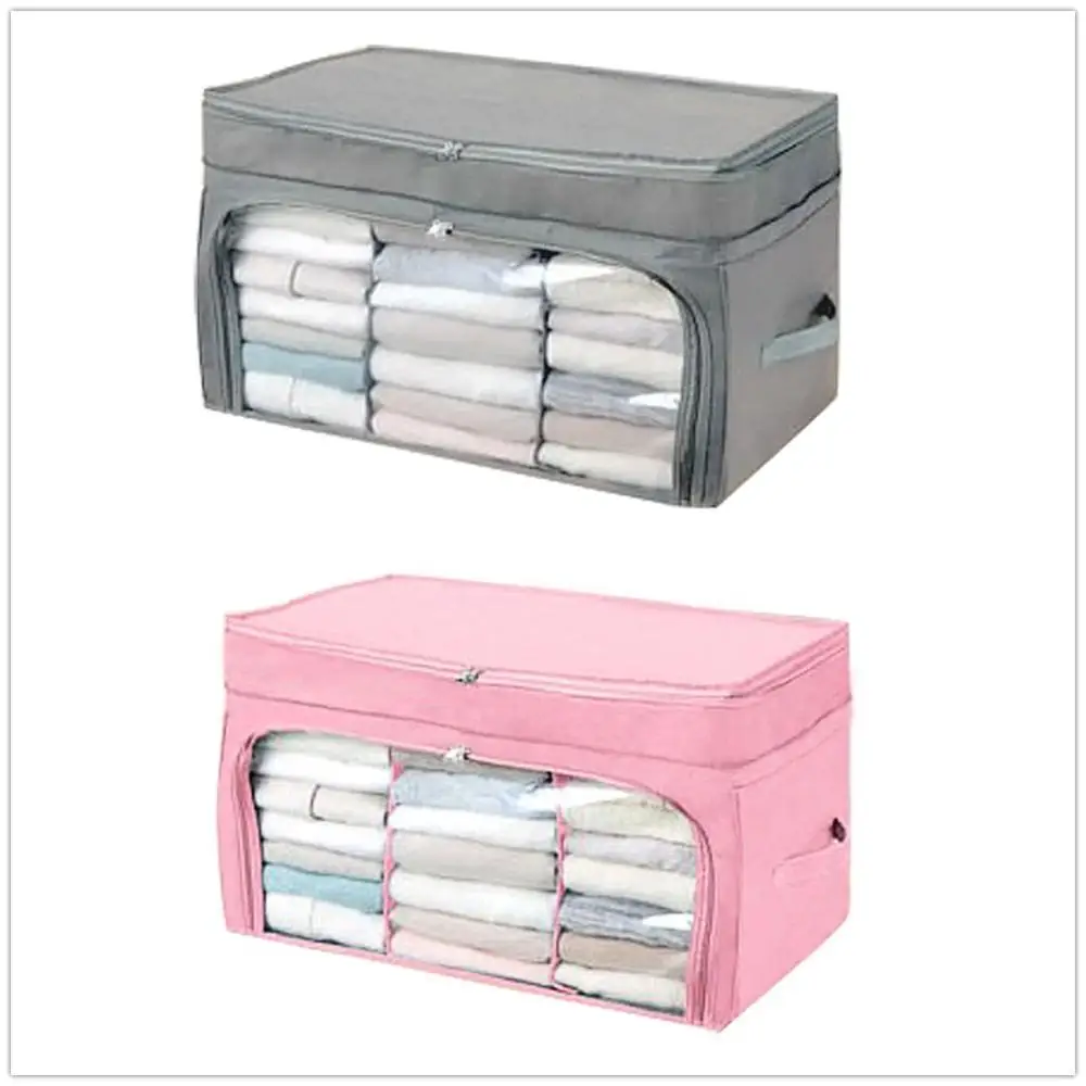 

E-doo Underbed Storage Bag with Double Zippers and Transparent Window Fabric Folding Organizer Bag for Clothes Storage