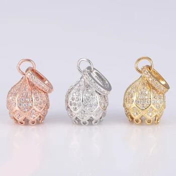 

JUYA Trendy Jewelry Bijoux Zircon Lotus Flower Charms Pendant For Bracelets & Necklaces Diy Copper Micro Pave Clasp Wholesale