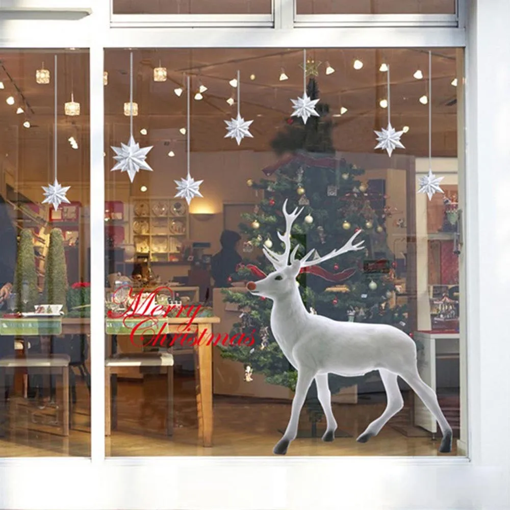 

Christmas White Deer Animal Pattern Wall Stickers Removable Art Vinyl Window Showcase Home Decoration Decal Wall Stickers