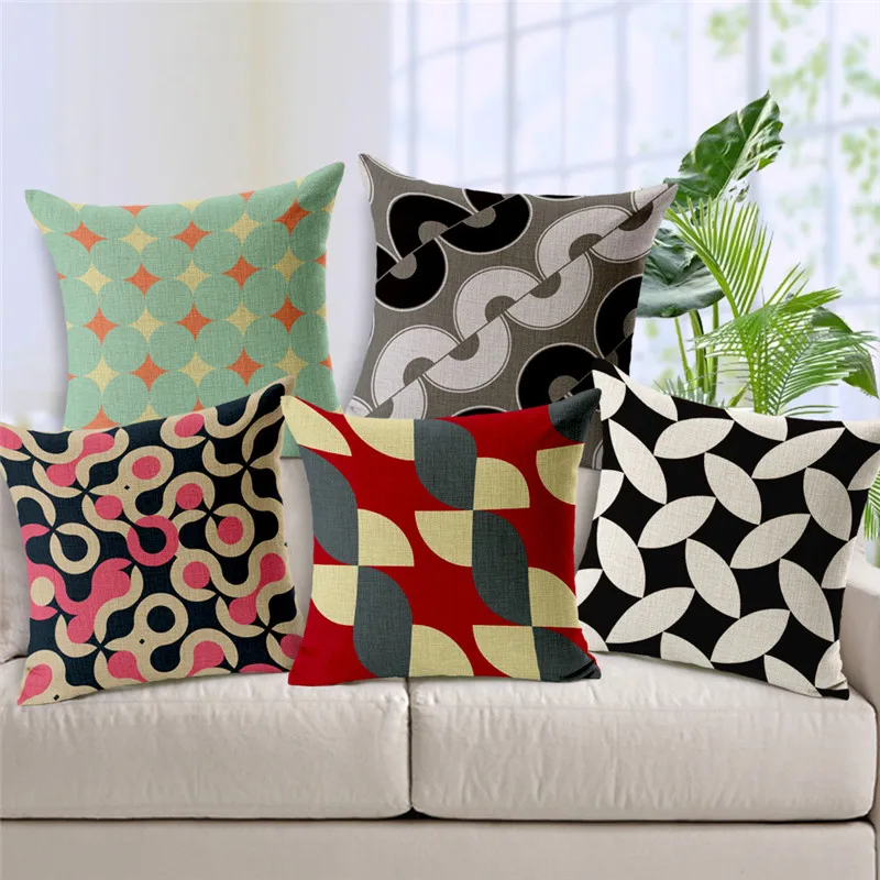 

Decorative throw pillows cushion cover geometric Rotation cotton linen cushion cover for sofa bedroom 45x45cm
