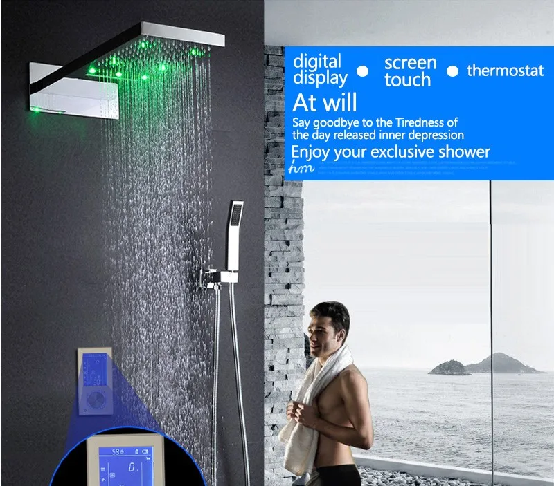 Digital Thermostat Waterfall Shower Controller Touch Control Panel Large SUS304 Rainfall Massage Bathroom Celling  (1)