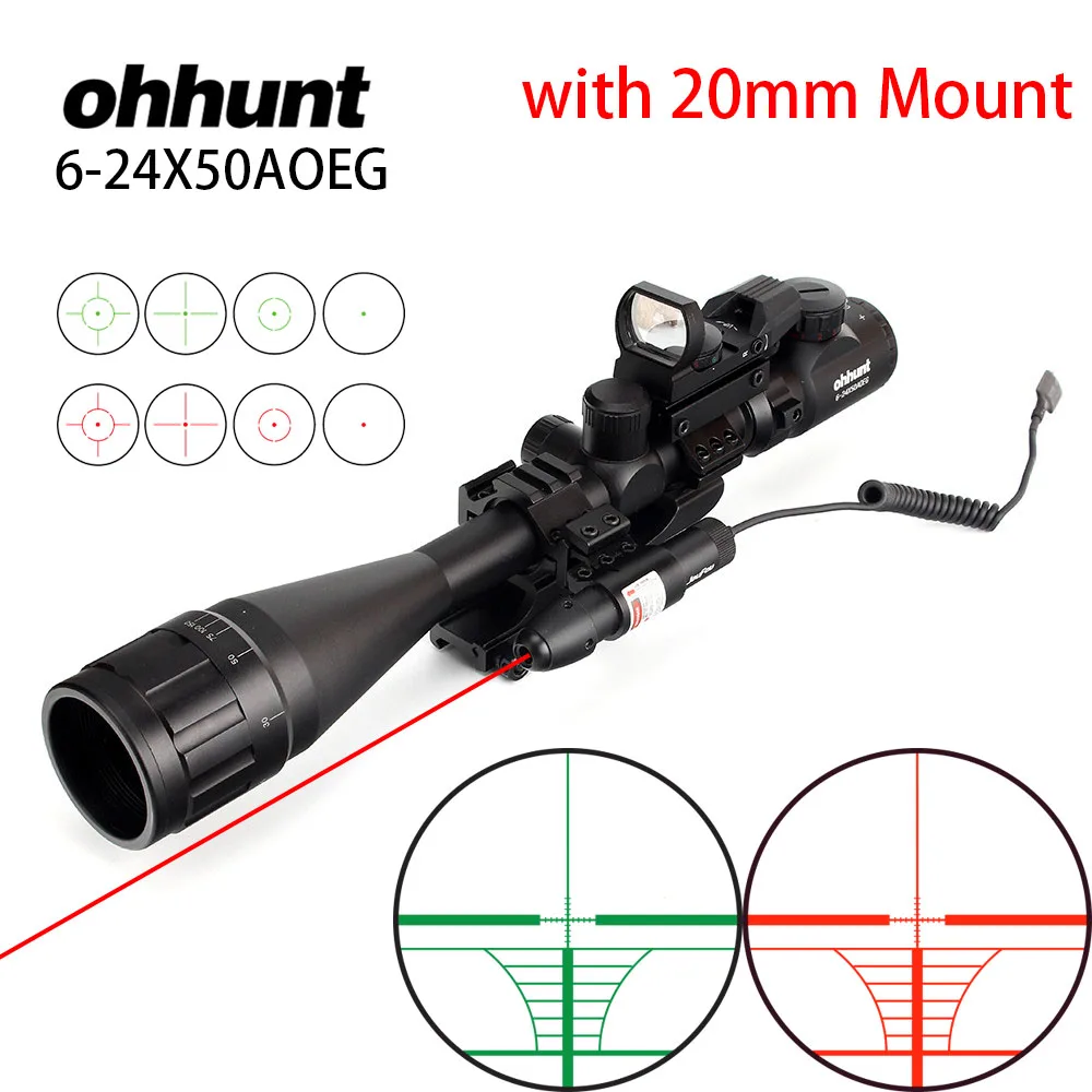 Ohhunt 6-24X50 AOEG Hunitng Combo Riflescope проволочная сетка с красными/зелеными лазерными прицелами и тактическими оптическими прицелами в виде красной точки - Цвет: No.08