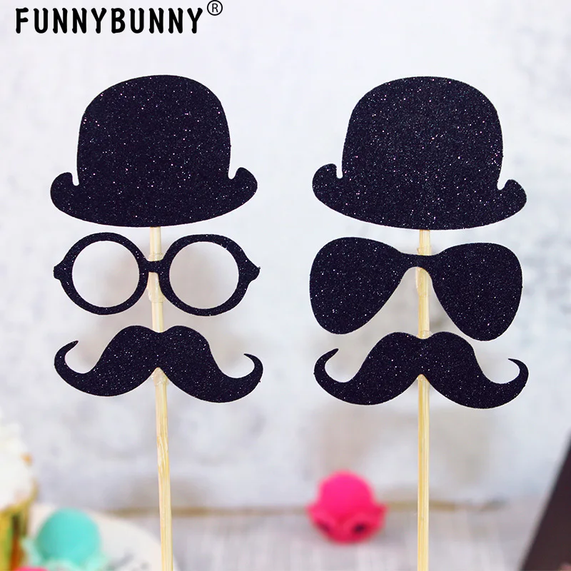 

FUNNYBUNNY Cake Topper Mini Mustache/Hat/Sunglasses Set Decorating Supplies And Cupcake Party Picks Party Decorations Supplies