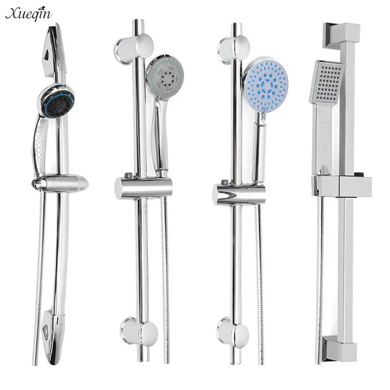 Xueqin Chrome Bathroom Shower Riser Rail Bracket Adjustable Shower Head Holder Bar Kit Set 5 Mode Function Wall Mounted