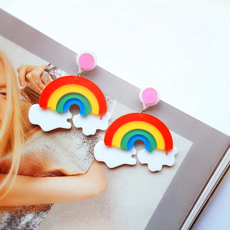 Дорин коробка Новая мода 3D Красочные Радуга Серьги-гвоздики Белое Облако акрил Обувь для девочек тенденция Серьги ювелирные изделия, 1 пара