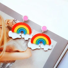Дорин коробка Новая мода 3D Красочные Радуга Серьги-гвоздики Белое Облако акрил Обувь для девочек тенденция Серьги ювелирные изделия, 1 пара