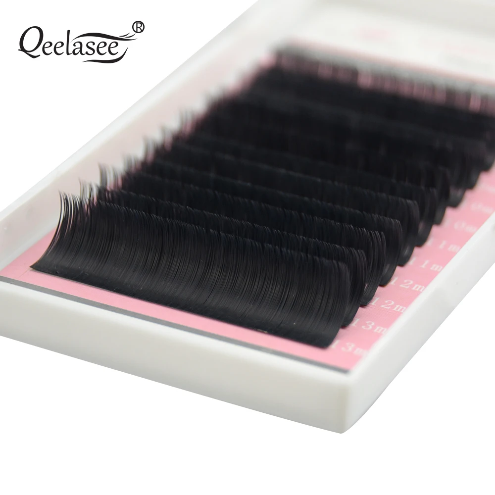 Qeelasee Flat Ellipse Eyelashes Split Tips Lashes 0.15 0.20 0.25Matte C D CC DD Black Color Super Soft Natural 5