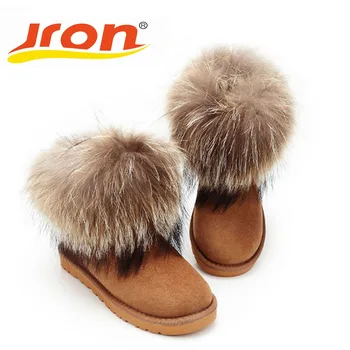 

Jron Genuine Fox Hair Woman Snow Boots High Quality TPR Rubber Sole Anti-slip Function Warm Ankle Boots For Winter Autumn