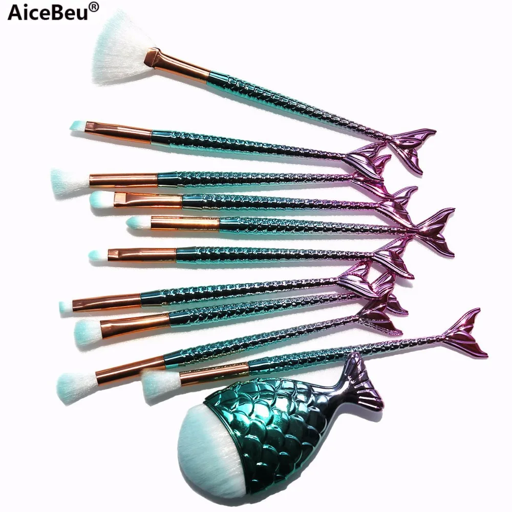 

AiceBeu Pro Mermaid Makeup Brushes Foundation Eyebrow Eyeliner Blush Powder Cosmetic Concealer Makeup Brushes Set maquillaje