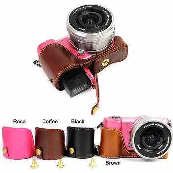 

portable PU leather Camera Bag Bottom Case Cover For Sony A5000 A5100 PU Leather Half Body Set With Battery Opening