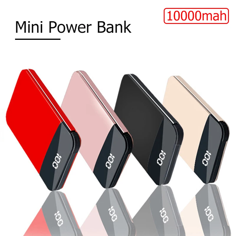 

10000mah Ultra-thin Mini Power Bank Portable Polymer Battery Power-bank with Cable LED Display for iPhone XS MAX samung s8 s9