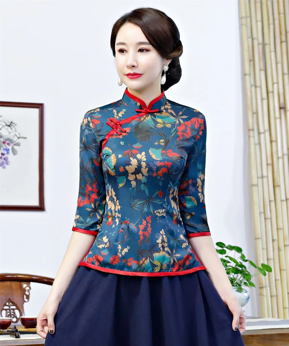 Шанхай история Китайский традиционный Топ цветочный Cheongsam топы короткий рукав китайский Топ для женщин китайская блузка Qipao рубашка